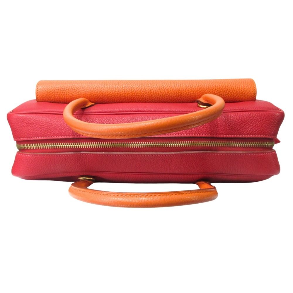 Hermes Lorraine 2-Way Bag Togo Leather Orange Rouge — view 6