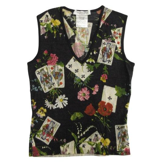 Dior Galiano Era Playing Cards Vest Knit Wool Cashmere 38 Black