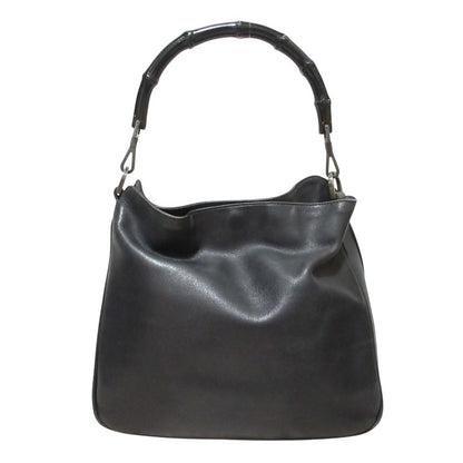 Gucci Bamboo Handle Leather 2-Way Shoulder Bag 001 Black — view 3