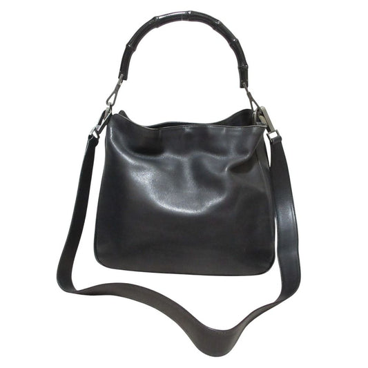 Gucci Bamboo Handle Leather 2-Way Shoulder Bag 001 Black