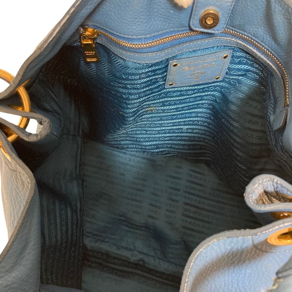 Prada Vitello Daino Leather Shoulder Bag Blue — view 6