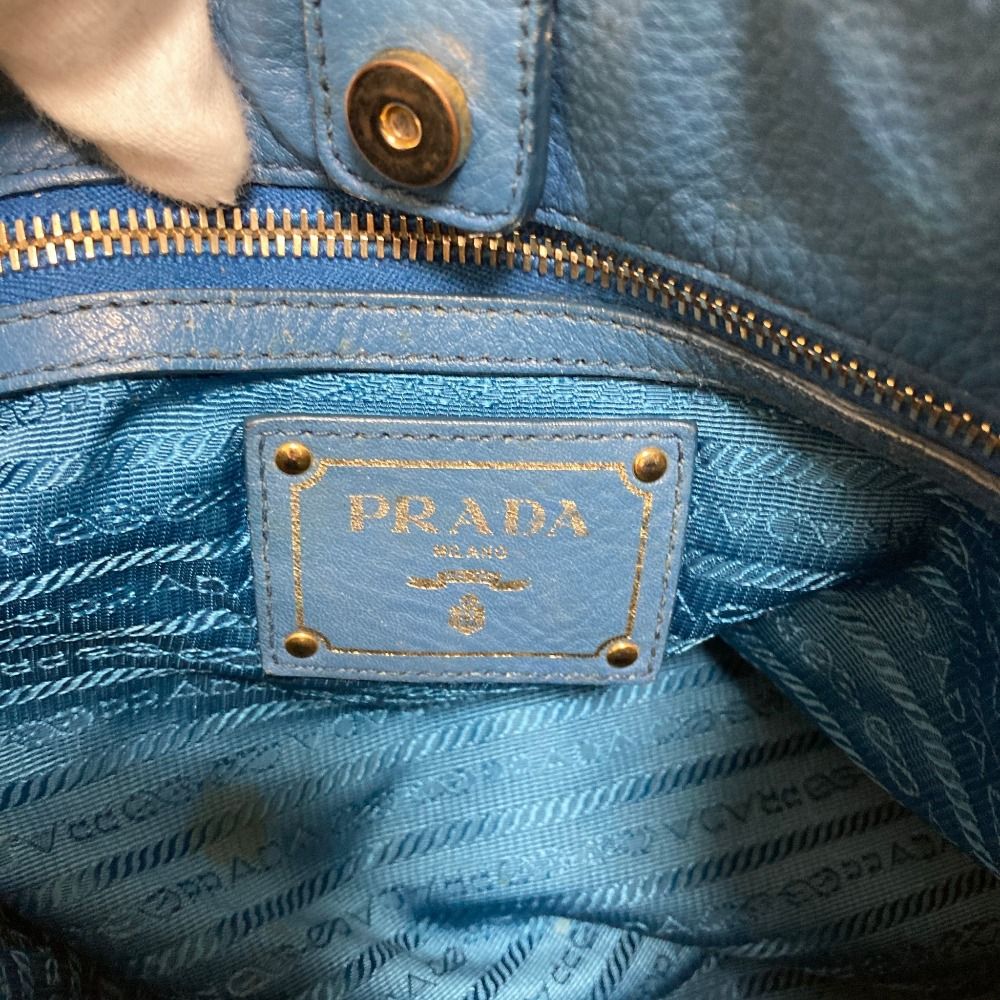 Prada Vitello Daino Leather Shoulder Bag Blue — view 8