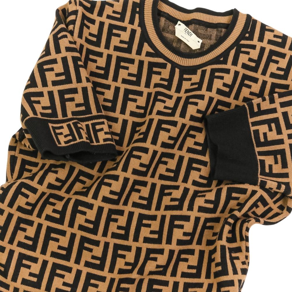 Fendi Zucca Jacquard Jersey Knit Dress Long 36 Brown Black — view 6