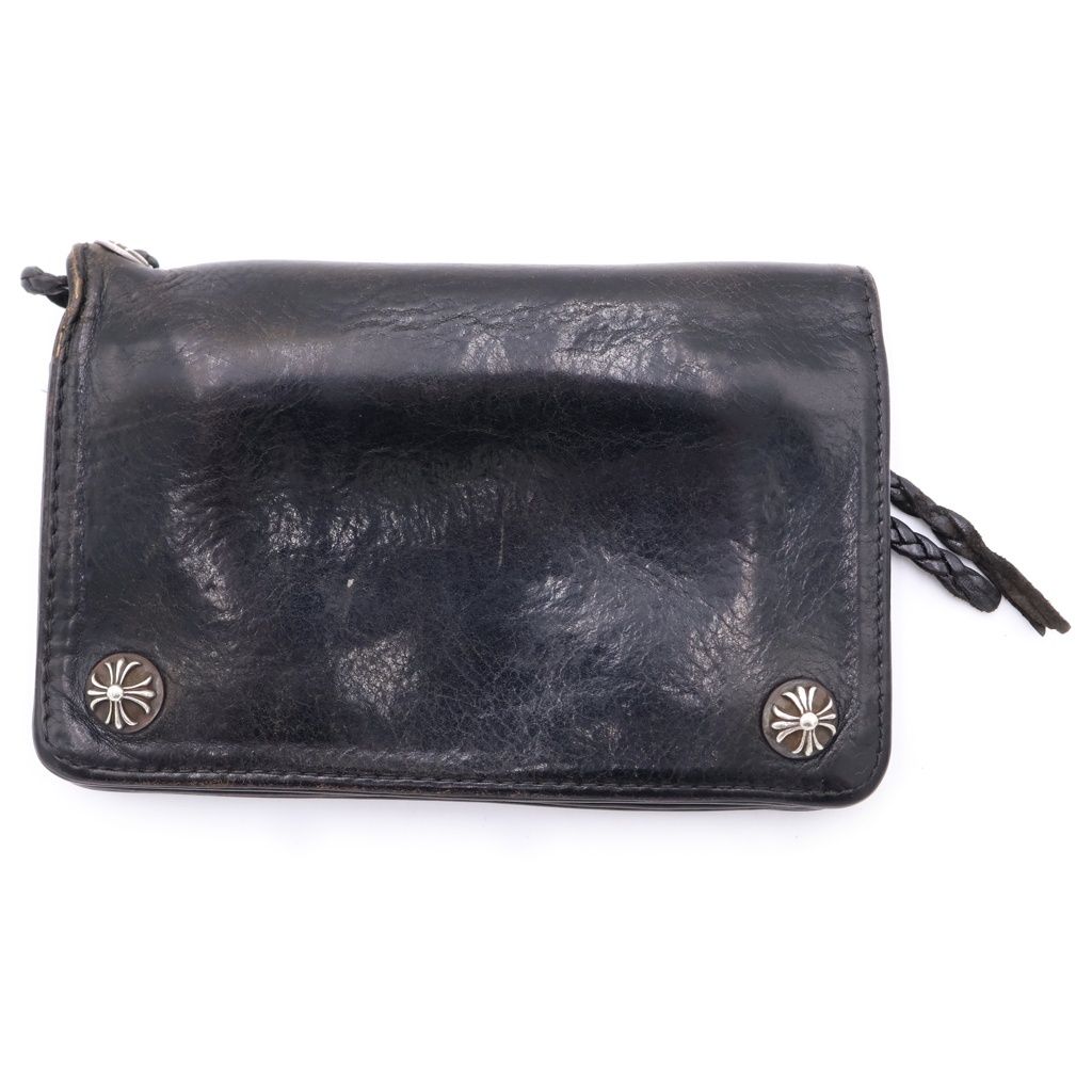 Chrome Hearts Strap 2 Zip Cross Ball Button Leather Wallet Black