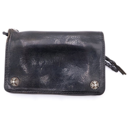 Chrome Hearts Strap 2 Zip Cross Ball Button Leather Wallet Black