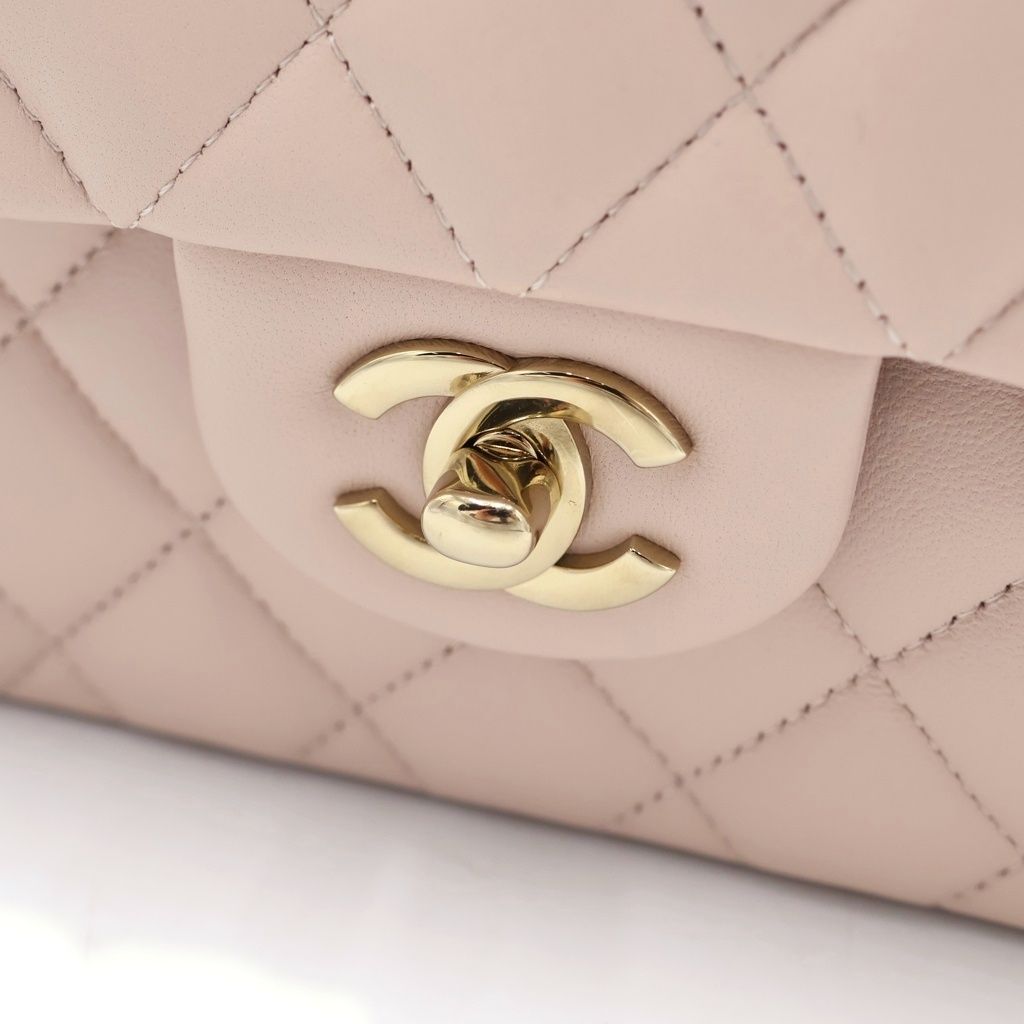 Chanel Quilted 23 Double Flap Chain Shoulder Bag Lambskin Gold Pink Plate — view 6