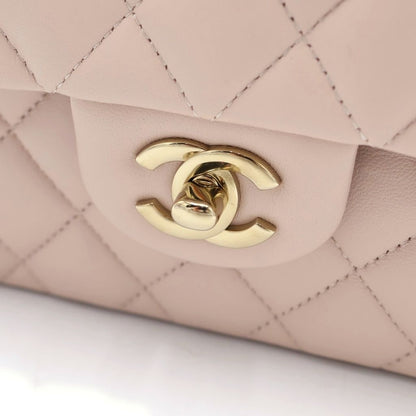 Chanel Quilted 23 Double Flap Chain Shoulder Bag Lambskin Gold Pink Plate — view 6