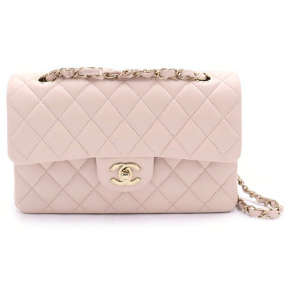 Chanel Quilted 23 Double Flap Chain Shoulder Bag Lambskin Gold Pink Plate