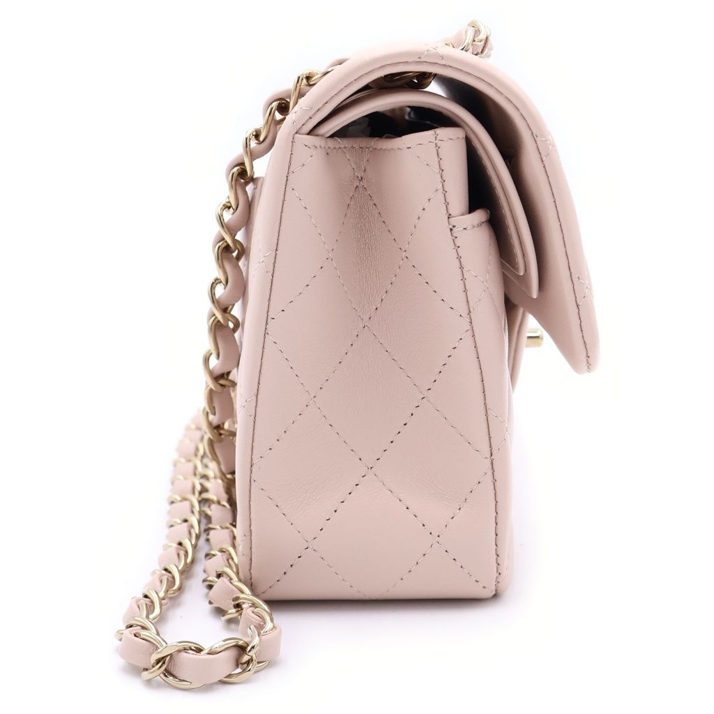 Chanel Quilted 23 Double Flap Chain Shoulder Bag Lambskin Gold Pink Plate — view 3
