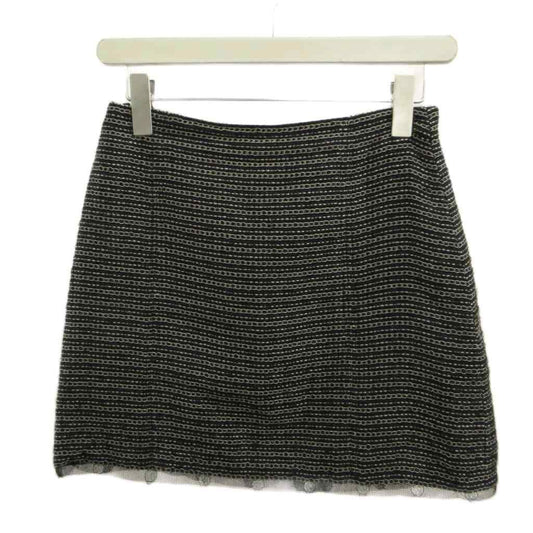Chanel Hem Lace Tweed Skirt 38 Black Mini Length A-Line PP