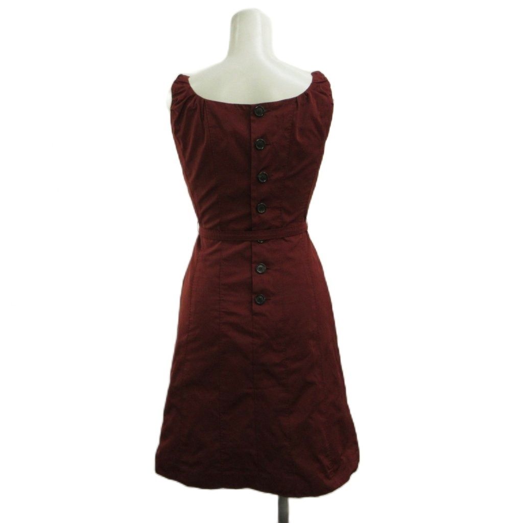 Louis Vuitton Dress 34 Wine Red Bordeaux Square Neck Sleeveless Waist Ribbon — view 2