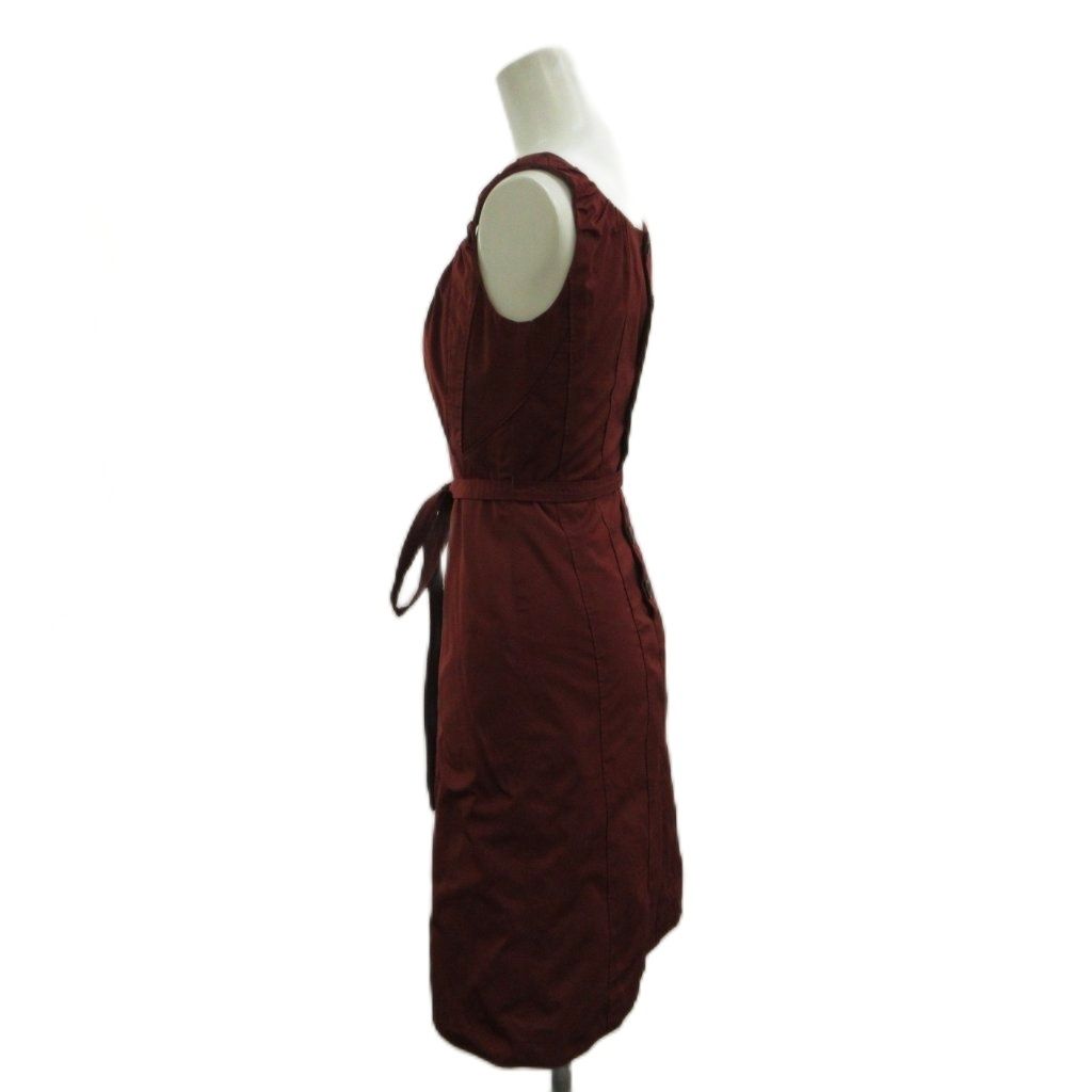 Louis Vuitton Dress 34 Wine Red Bordeaux Square Neck Sleeveless Waist Ribbon — view 3