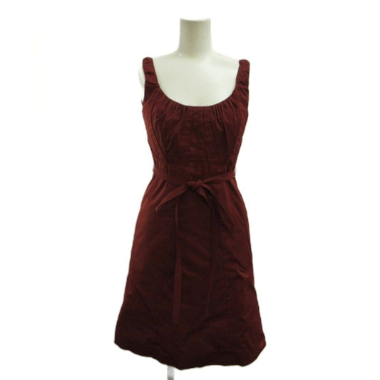 Louis Vuitton Dress 34 Wine Red Bordeaux Square Neck Sleeveless Waist Ribbon