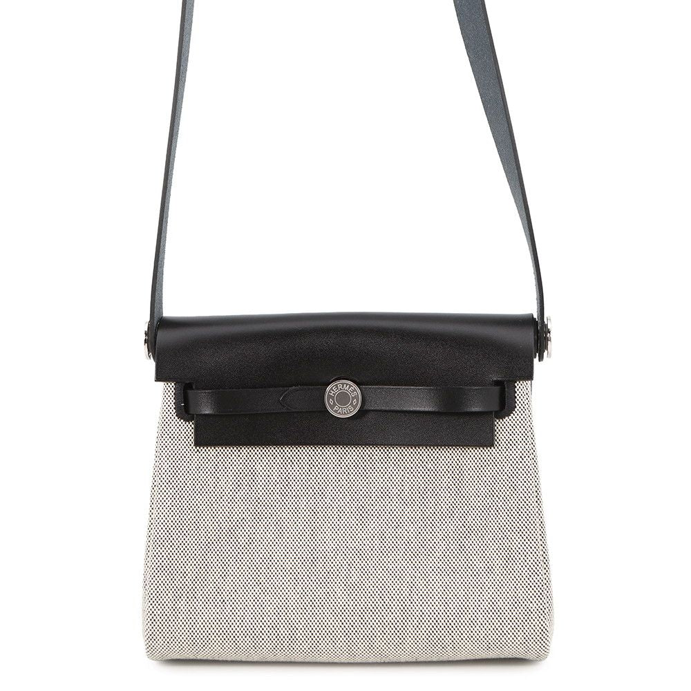 Hermes Shoulder Bag Herbag Zip Mini Black Ecru Silver Toile H Vache Hunter