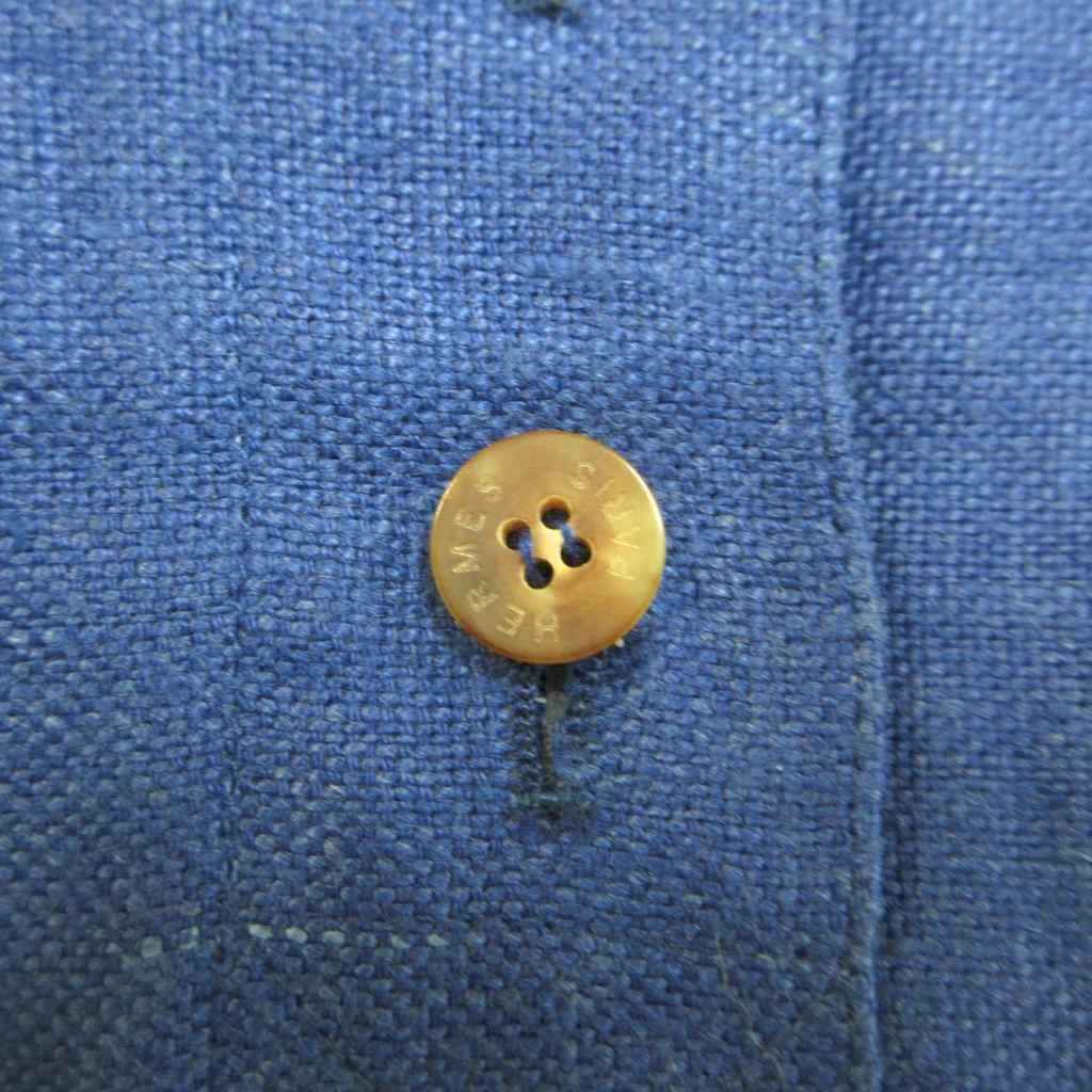 Hermes Skirt Hemp Linen 38 Blue Button Fly Midi Length Logo PP — view 5