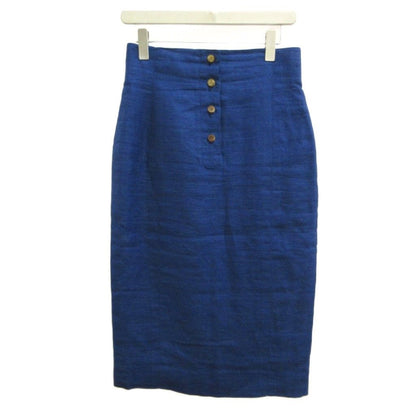 Hermes Skirt Hemp Linen 38 Blue Button Fly Midi Length Logo PP