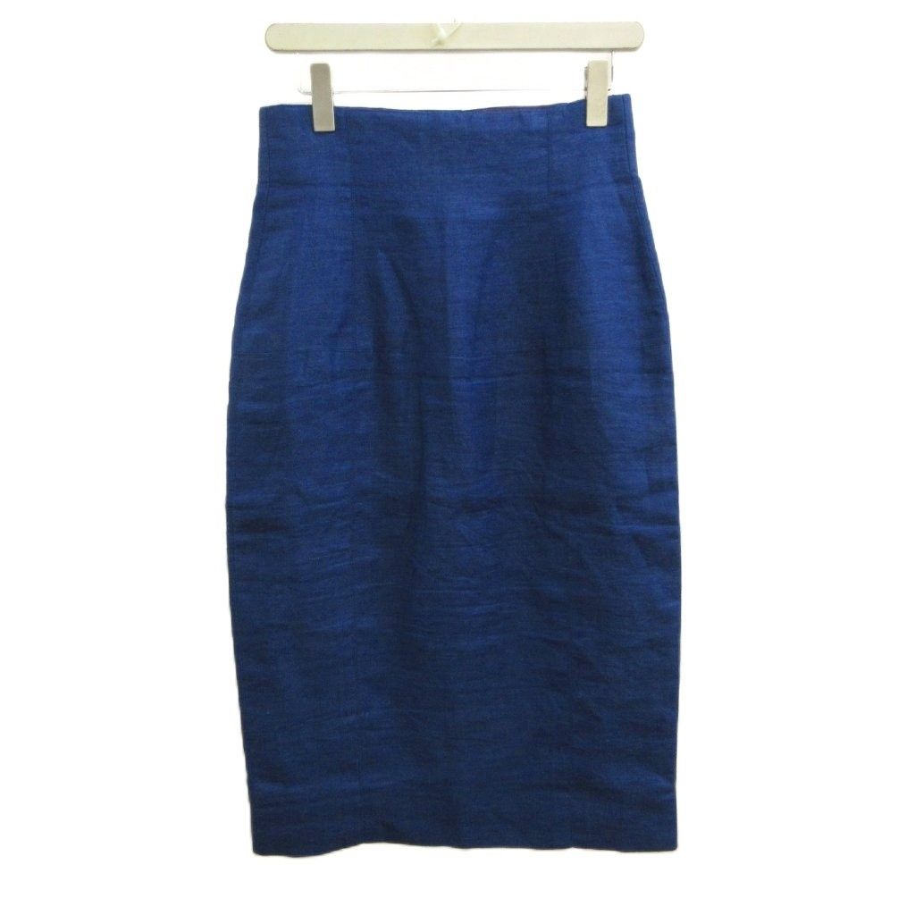 Hermes Skirt Hemp Linen 38 Blue Button Fly Midi Length Logo PP — view 2