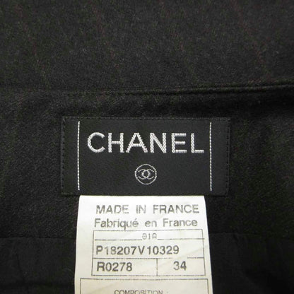 Chanel Mermaid Skirt Wool 34 Black Pocket Striped Pattern Knee Length CC Logo PP — view 3