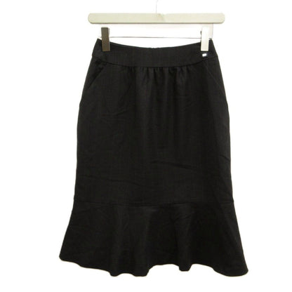 Chanel Mermaid Skirt Wool 34 Black Pocket Striped Pattern Knee Length CC Logo PP