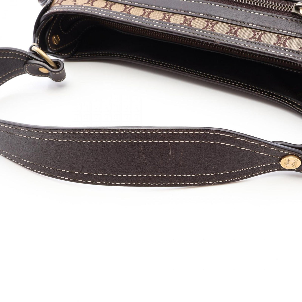 Celine Shoulder Bag Macadam Beige Brown Canvas Leather — view 6
