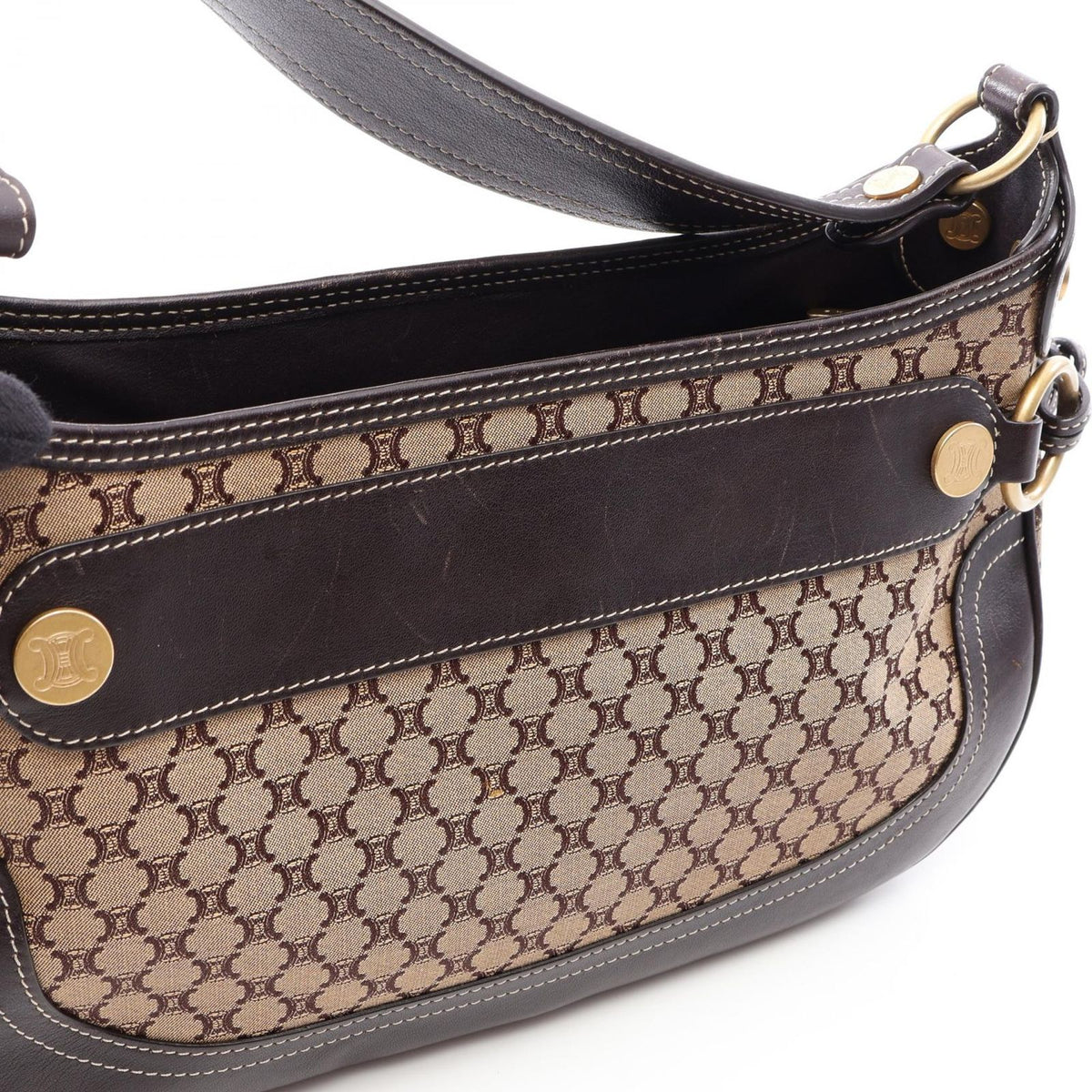 Celine Shoulder Bag Macadam Beige Brown Canvas Leather — view 5