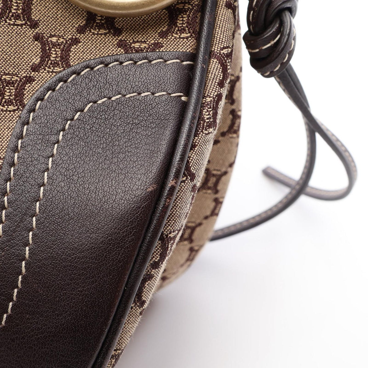 Celine Shoulder Bag Macadam Beige Brown Canvas Leather — view 8