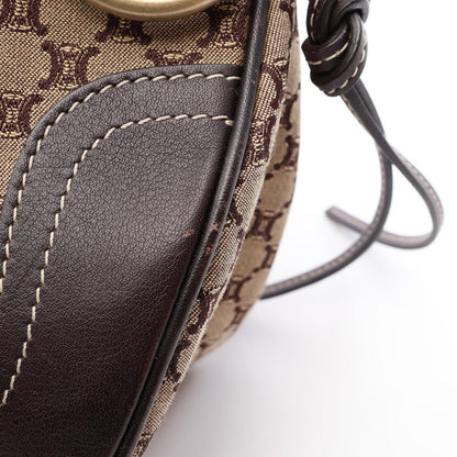Celine Shoulder Bag Macadam Beige Brown Canvas Leather — view 8