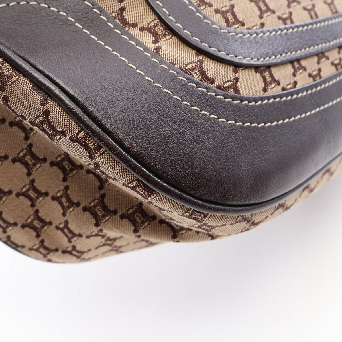 Celine Shoulder Bag Macadam Beige Brown Canvas Leather — view 7