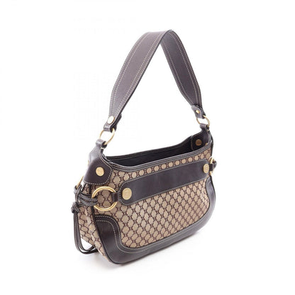Celine Shoulder Bag Macadam Beige Brown Canvas Leather — view 2