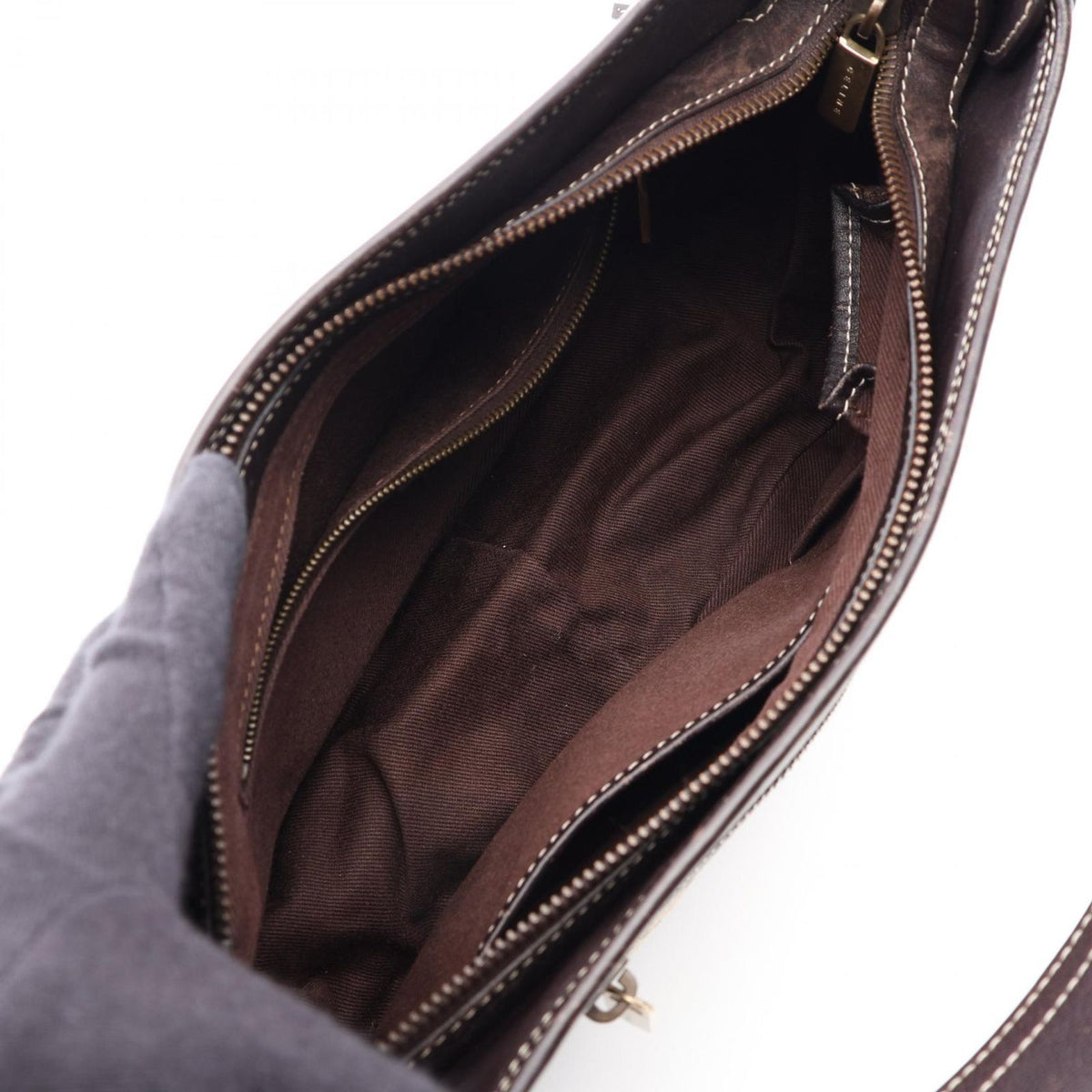 Celine Shoulder Bag Macadam Beige Brown Canvas Leather — view 3