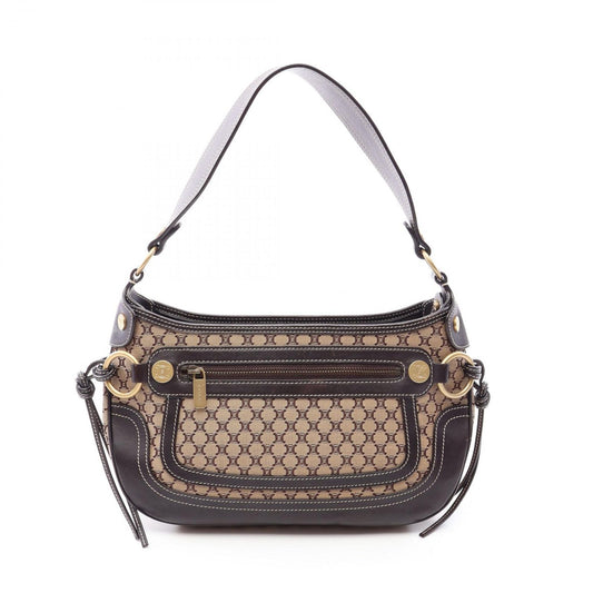 Celine Shoulder Bag Macadam Beige Brown Canvas Leather