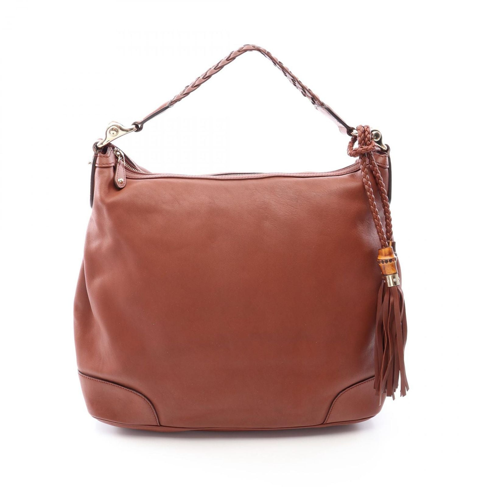 Gucci Shoulder Bag Bamboo Brown Leather Diamante