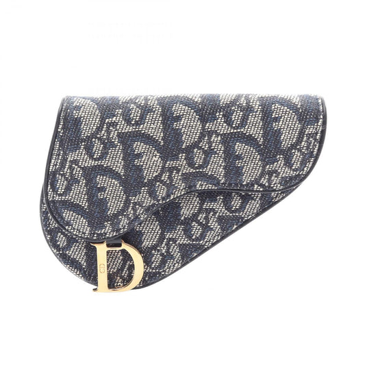 Dior Coin Case Saddle Oblique Navy Canvas Leather Trotter Purse