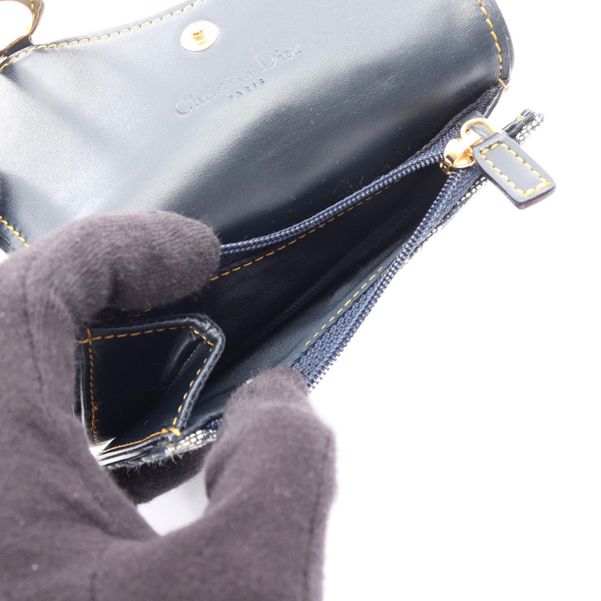 Dior Coin Case Saddle Oblique Navy Canvas Leather Trotter Purse — view 3