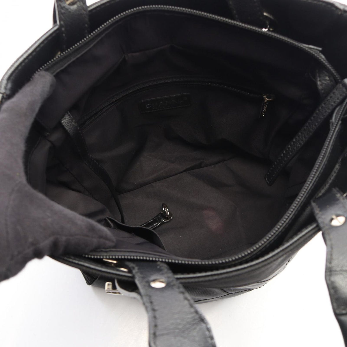 Chanel Tote Bag Paris Biarritz PM Black Canvas Leather PM — view 3