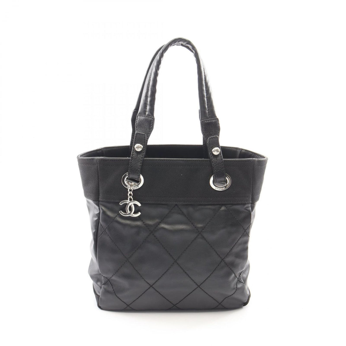 Chanel Tote Bag Paris Biarritz PM Black Canvas Leather PM