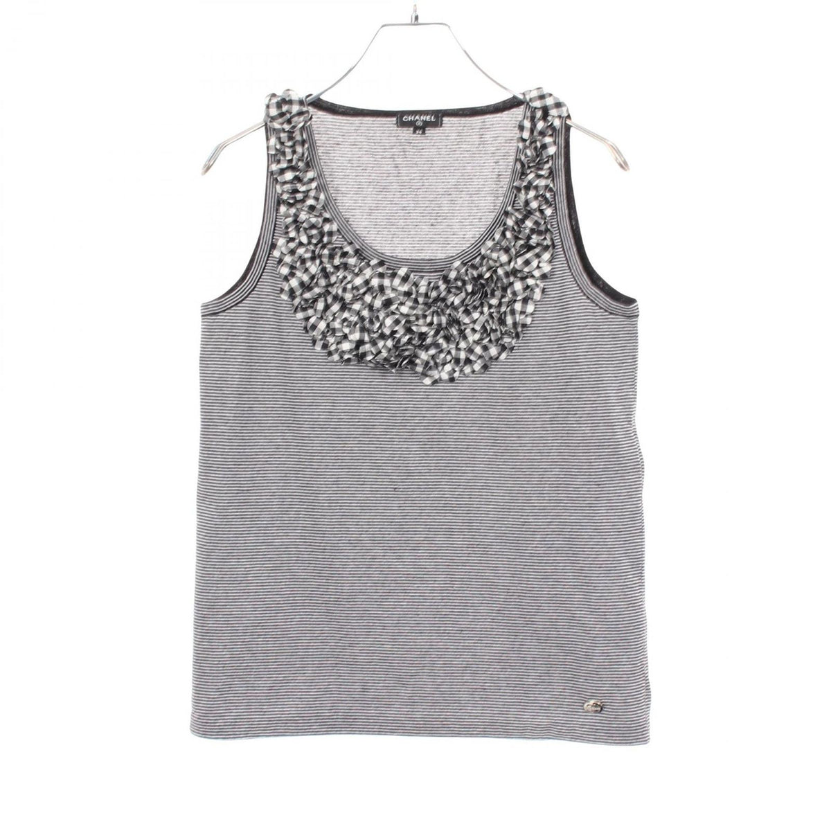 Chanel Tank Top CC Logo Button Border Check Ruffle Cotton