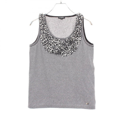 Chanel Tank Top CC Logo Button Border Check Ruffle Cotton