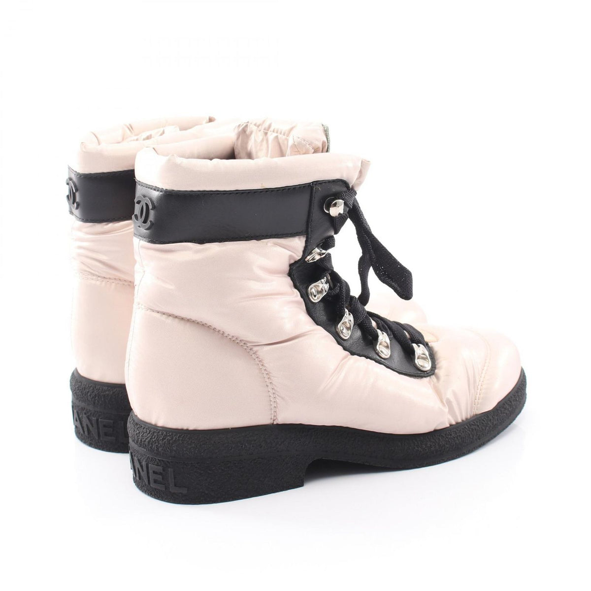 Chanel Boots Coconnege Winter Pink Beige Nylon Leather — view 2