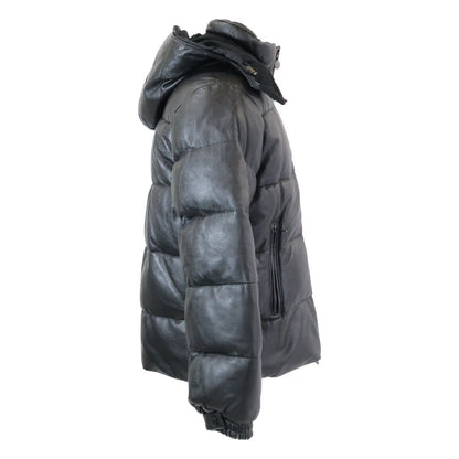 Moncler Brown Tag Leather Hooded Down Hoodie — view 4