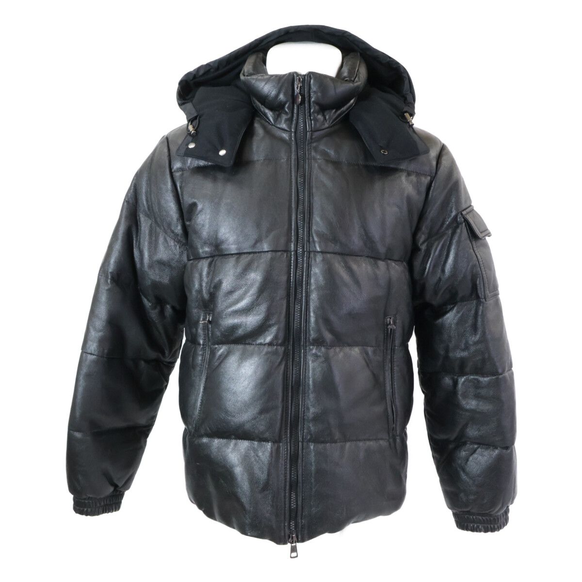 Moncler Brown Tag Leather Hooded Down Hoodie