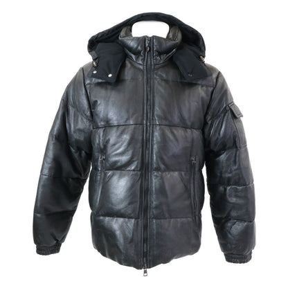Moncler Brown Tag Leather Hooded Down Hoodie