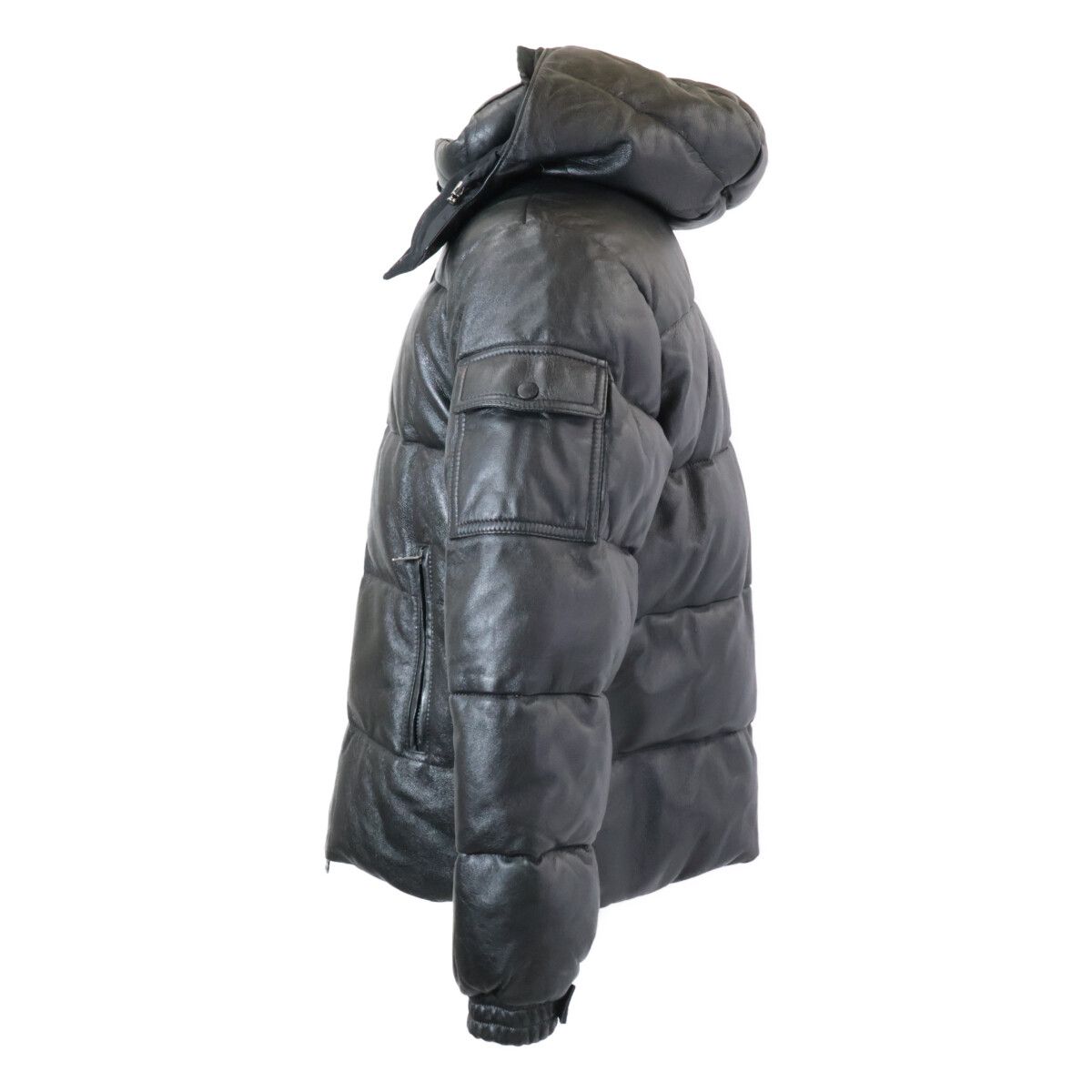 Moncler Brown Tag Leather Hooded Down Hoodie — view 2