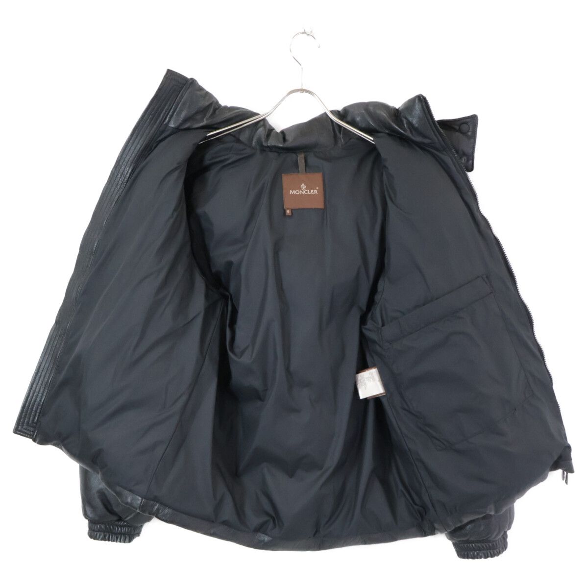 Moncler Brown Tag Leather Hooded Down Hoodie — view 5