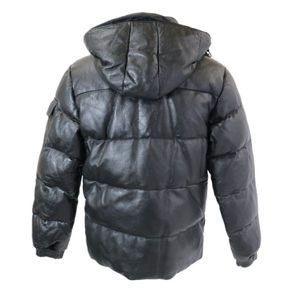 Moncler Brown Tag Leather Hooded Down Hoodie — view 3