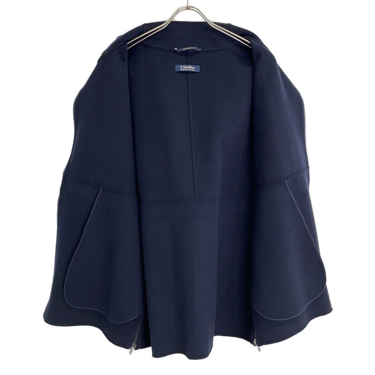 Max Mara S Cucito Amano Navy Virgin Wool Drawstring W-zip Hooded Coat — view 3