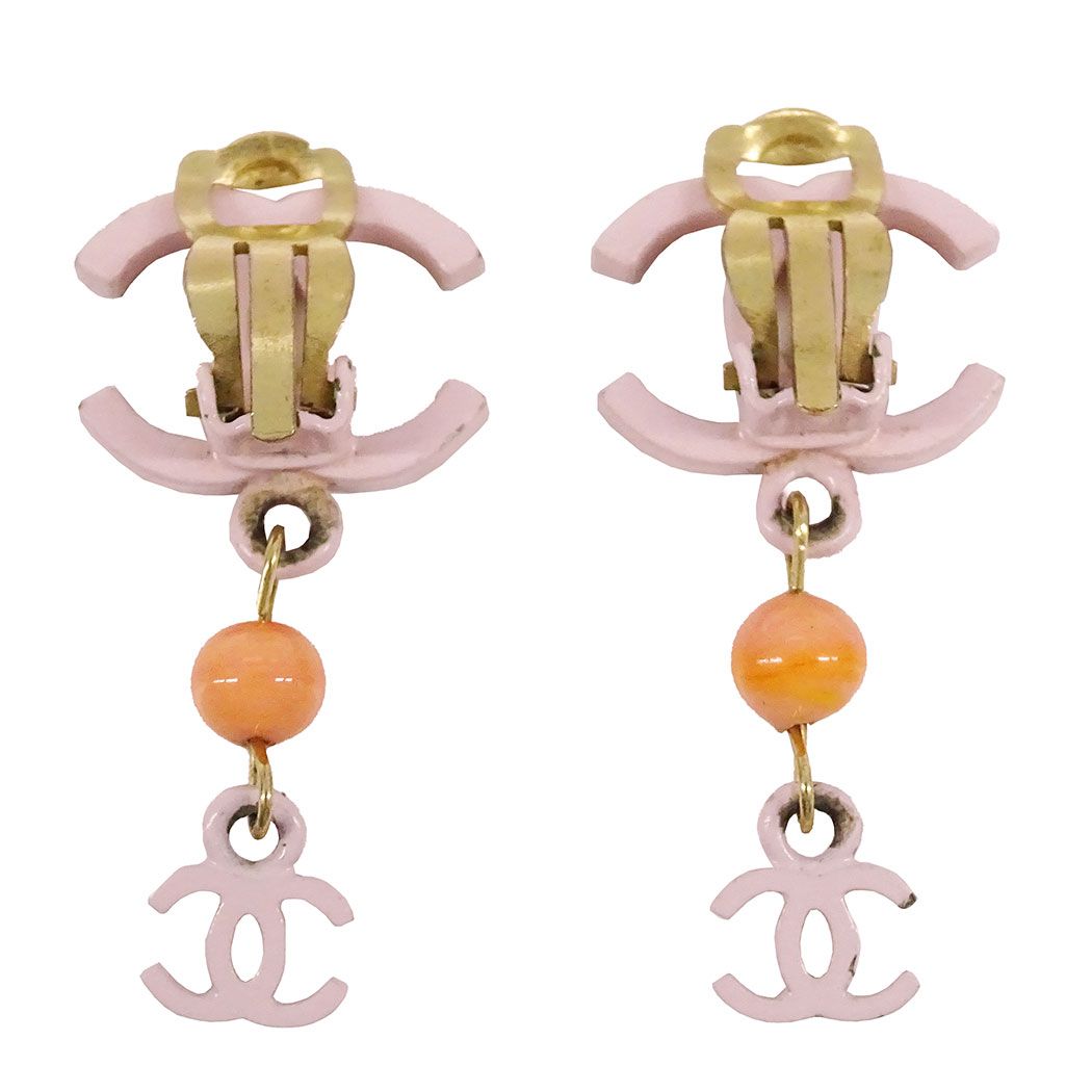 Chanel Earrings Metal Pink CC Logo Swing — view 2