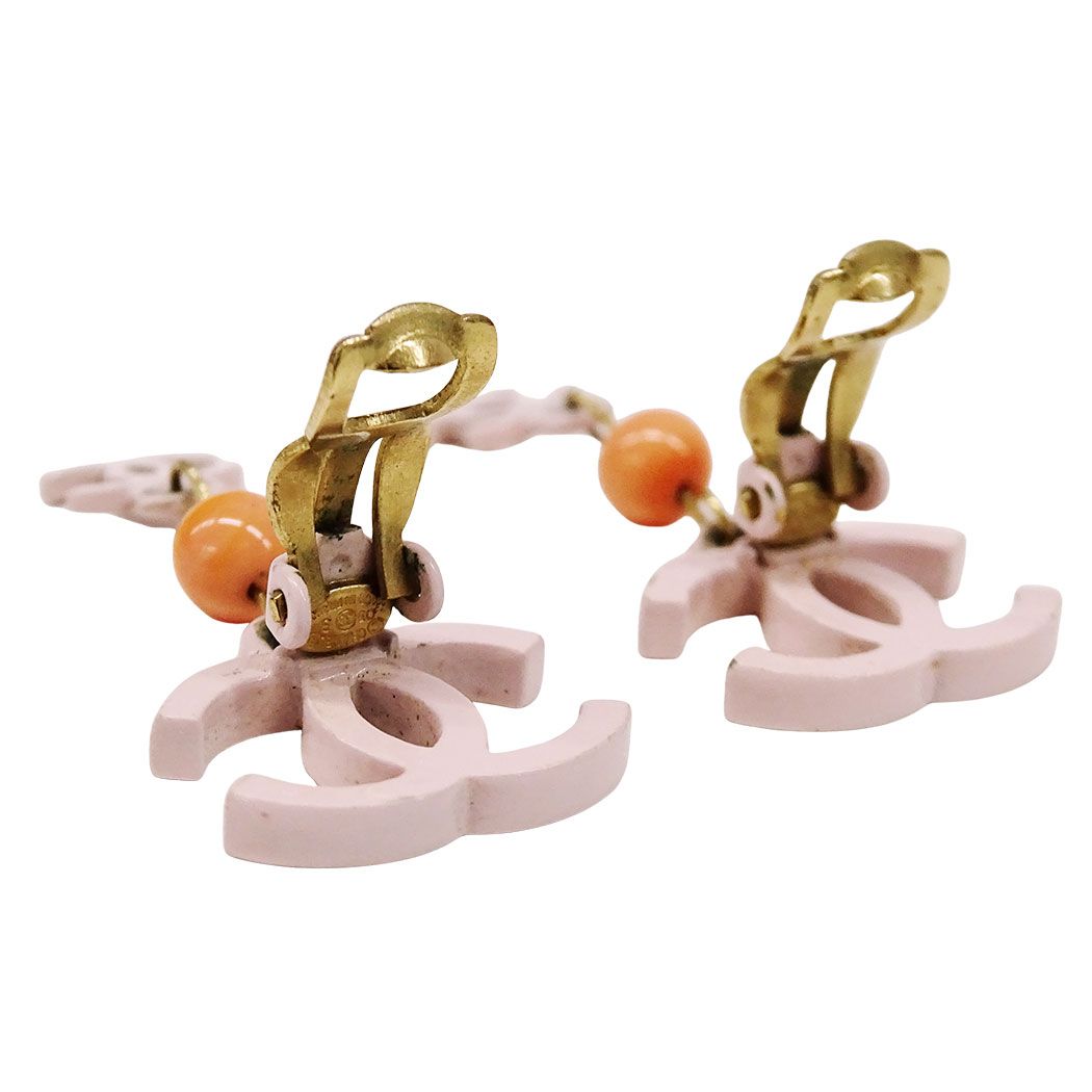 Chanel Earrings Metal Pink CC Logo Swing — view 3