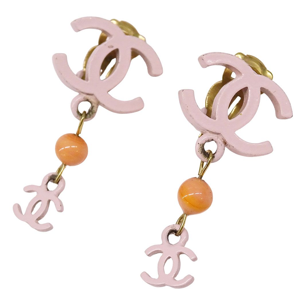 Chanel Earrings Metal Pink CC Logo Swing