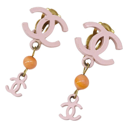 Chanel Earrings Metal Pink CC Logo Swing